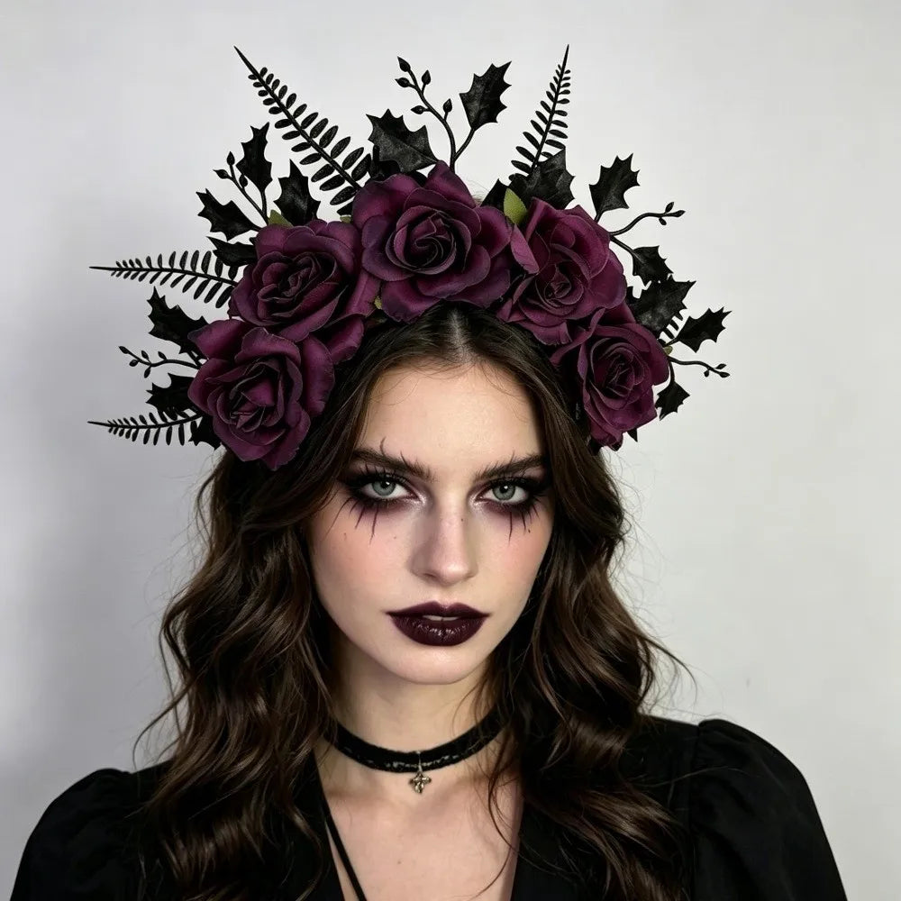Gothic Rose Flower Crown Headband – Halloween & Cosplay Flower Crown Headband Axl