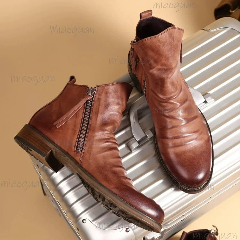 Men's Chelsea Ankle Boots – Tassel Zipper PU Leather Retro Men's Ankle Boots Axl