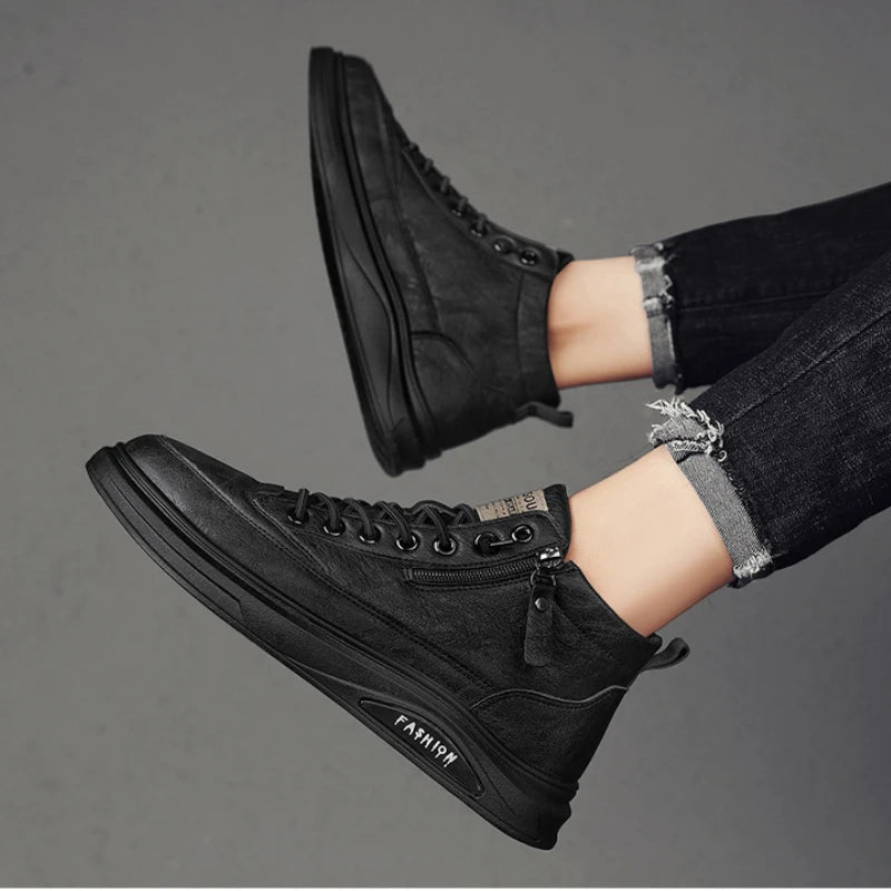 YBQJOO Men's Lace-Up Ankle Boots – PU Leather Casual Boots Men's Ankle Boots Axl