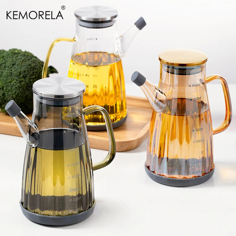 KEMORELA Glass Oil Bottle 600/800/1000ml – Anti-Leak Lid Glass Oil Dispenser Axl
