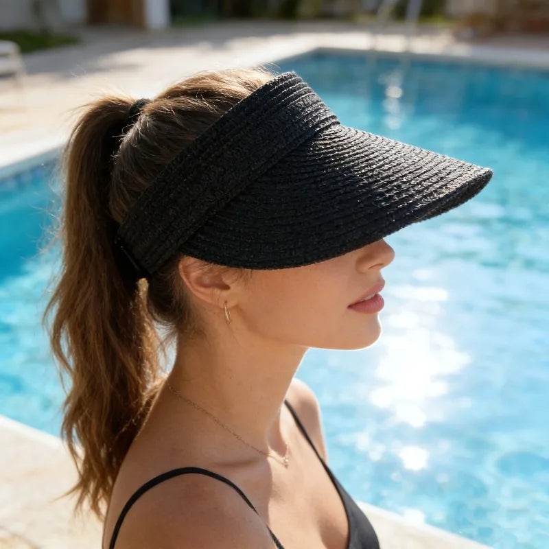 Women's Foldable Wide Brim Straw Sun Hat | UV Beach Travel Straw Sun Hat Axl