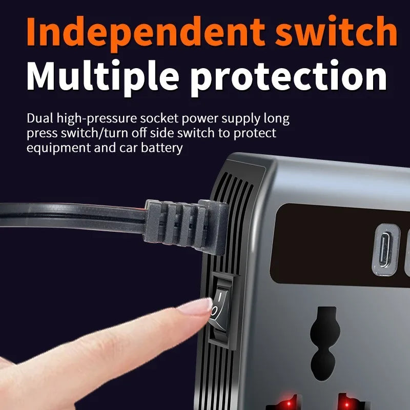 200W Car Power Inverter 9-in-1 | PD, QC3.0, USB-C & AC 220V Car Power Inverter Axl