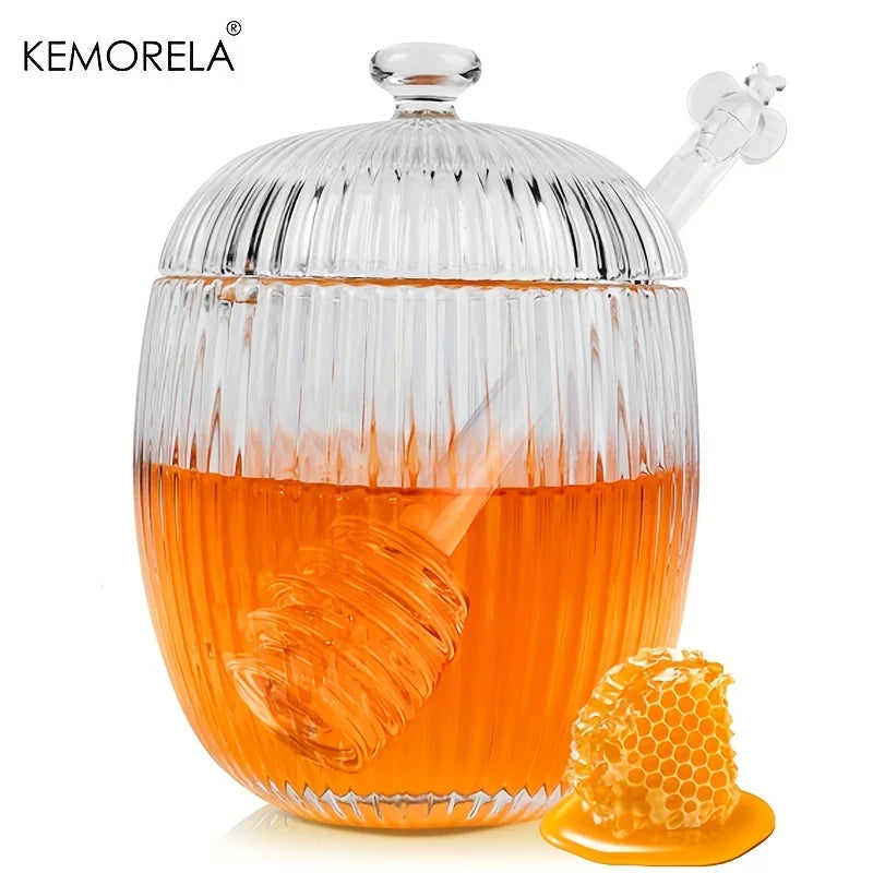 Glass Honey Jar with Lid & Dipper 230ml | Honey Pot Dispenser Glass Honey Jar Axl 1PCS