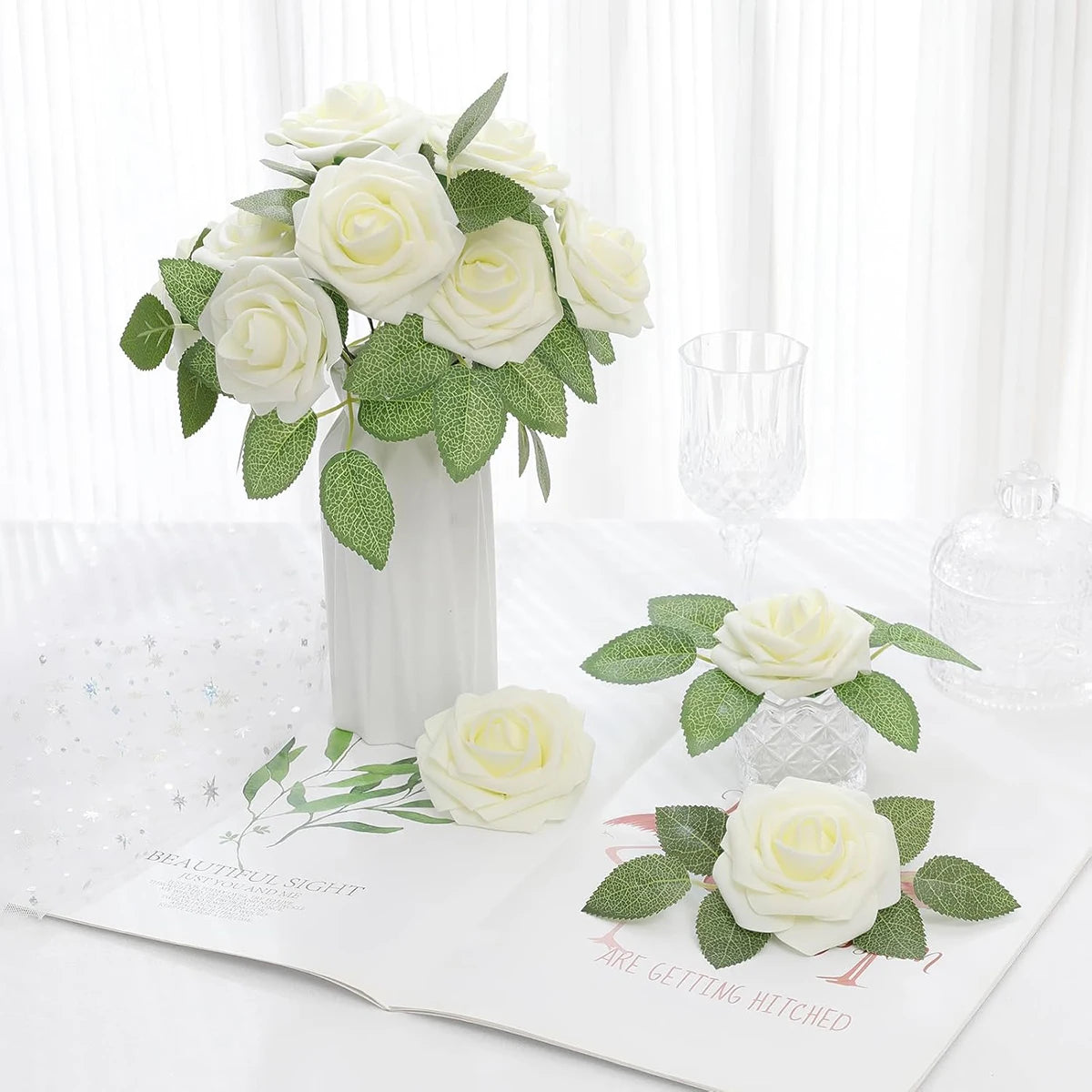 30 Pcs Artificial PE Foam Roses with Stems – Wedding & Decor Artificial Flower Set Axl