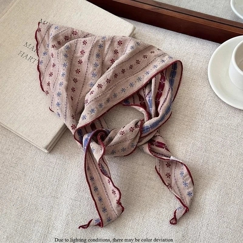 Vintage Floral Triangle Scarf – Boho Headband & Bandana Hair Scarf Headband Axl Beige-1pcs