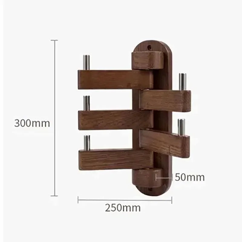 Solid Oak Wall-Mounted Coat Rack – 5 Rotatable Hooks Wall-Mounted Coat Rack Axl Walnut Color
