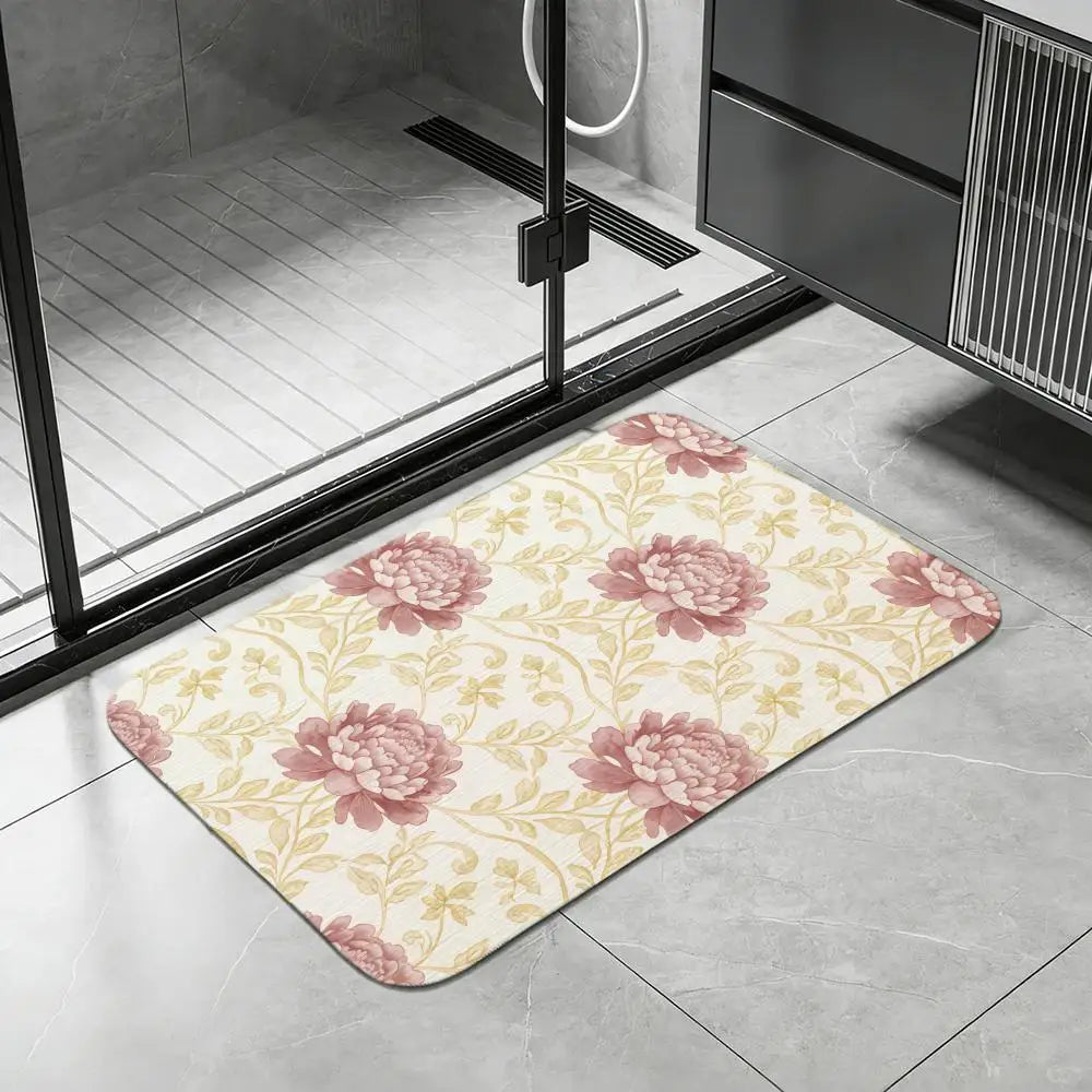 Rococo Floral Diatomite Bath Mat – Quick Dry & Anti-Slip Diatomite Bath Mat Axl White4 40x60cm