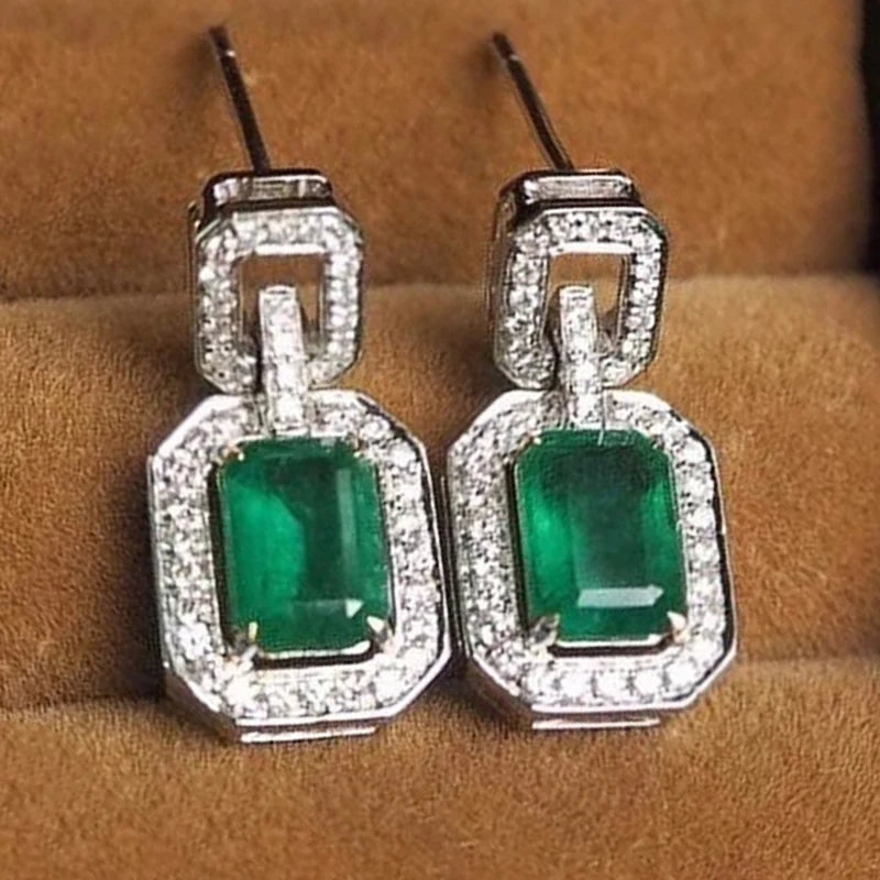 Huitan Vintage Green CZ Geometric Dangle Earrings for Women CZ Dangle Earrings Axl E1666