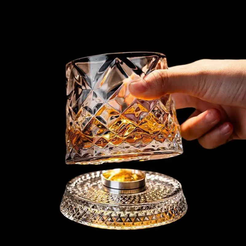 360° Rotating Whiskey Glass – Tumbler Spin Crystal Cocktail Cup Rotating Whiskey Glass Axl