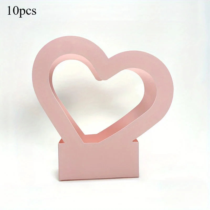 10-Pack Heart-Shaped Flower Tote Bags – Pink Florist Gift Carrier Florist Gift Bags Axl Pink-10pcs Reference size