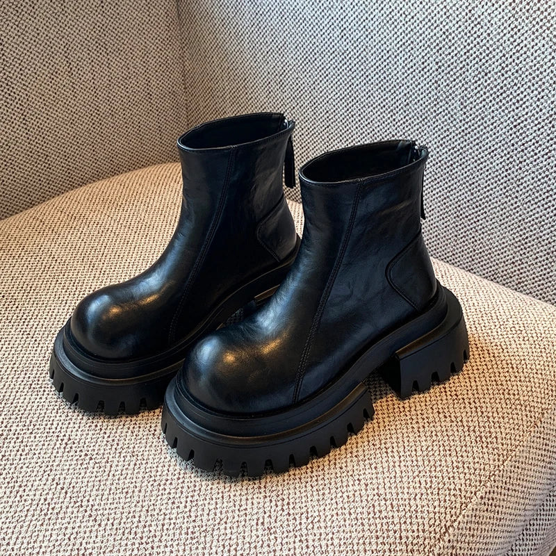 Women's Platform Ankle Boots – Square Heel Zip-Up Winter Boot Platform Ankle Boots Axl black 46