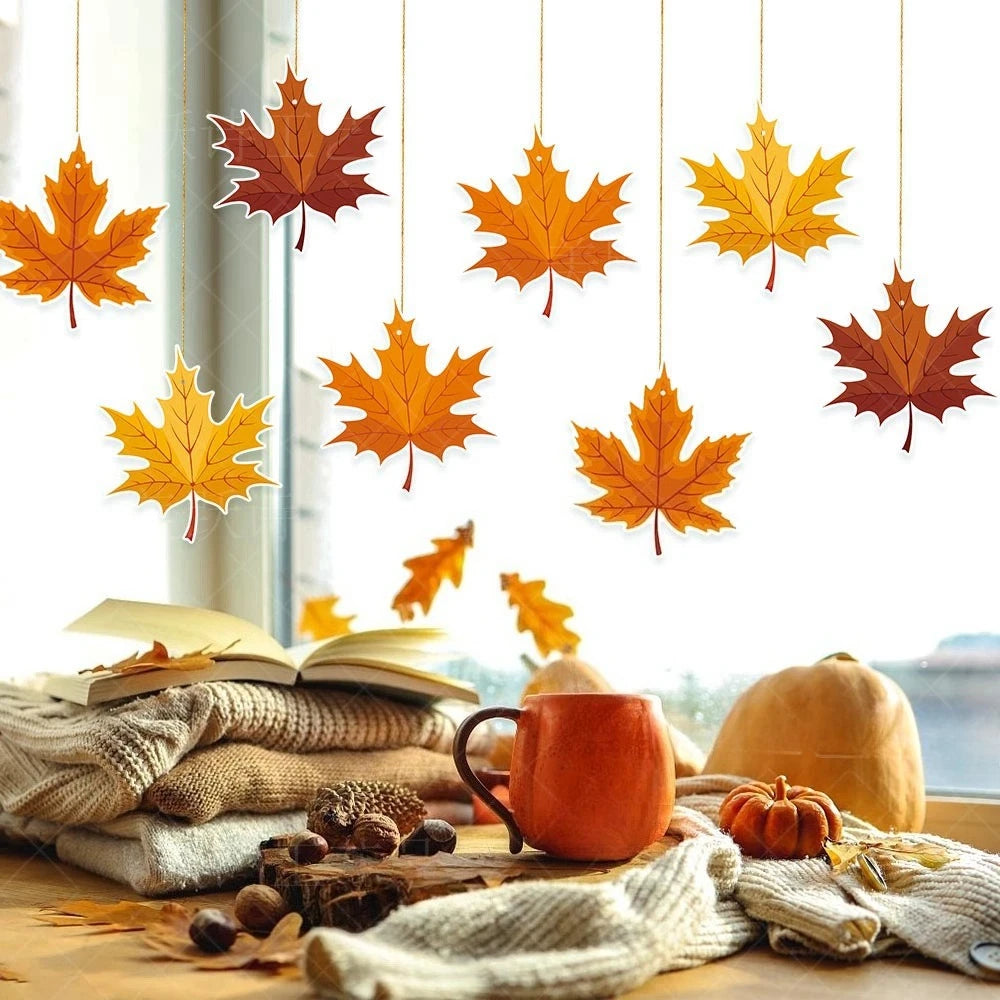 Autumn Maple Leaf Garland – Rustic Paper Hanging Decorations Seasonal Garland Decor Axl
