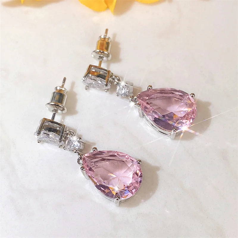Huitan Pink CZ Drop Earrings – Women's Statement Fashion Jewelry Drop Earrings Axl