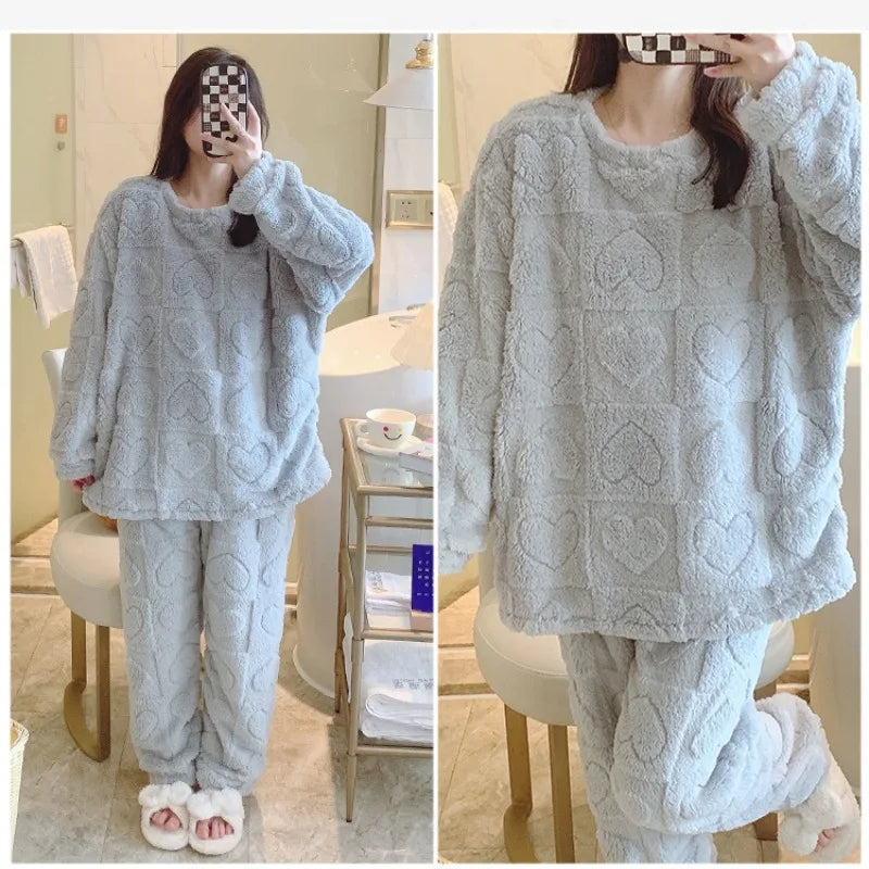Women's Oversized Coral Fleece Pajamas Set – Plus Size 5XL Fleece Pajamas Set Axl