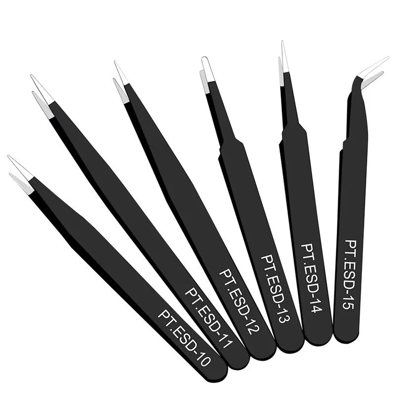 6-Piece Anti-Static Stainless Steel Eyelash Extension Tweezers Eyelash Tweezers Set Axl