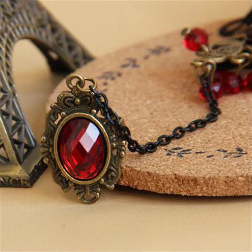 Gothic Lace Red Rose Bracelet with Adjustable Finger Ring Charm Bracelet Axl