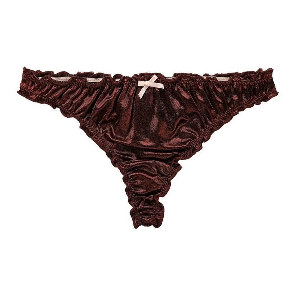 Satin Ruffle Women's G-String Low Rise Nylon Briefs | Sizes S–XL Women's Lingerie Briefs Axl Dark Purple 1XL 1pc