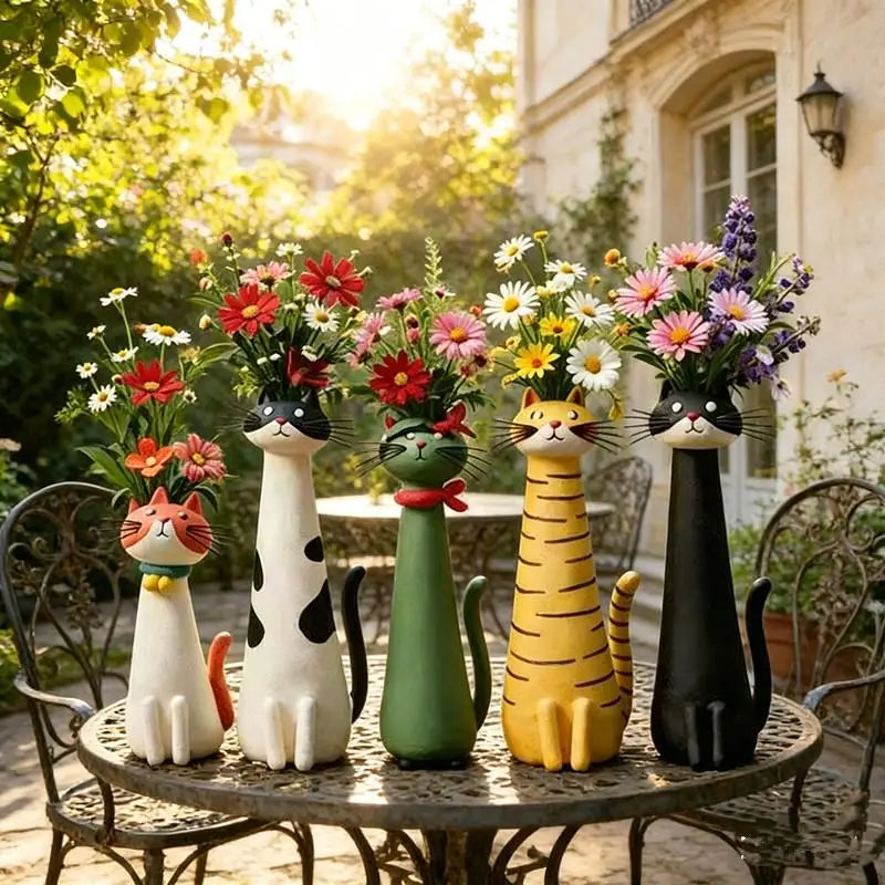 Cat Shaped Resin Vase – Cute Long Neck Cat Floral Ornament Decorative Resin Vase Axl