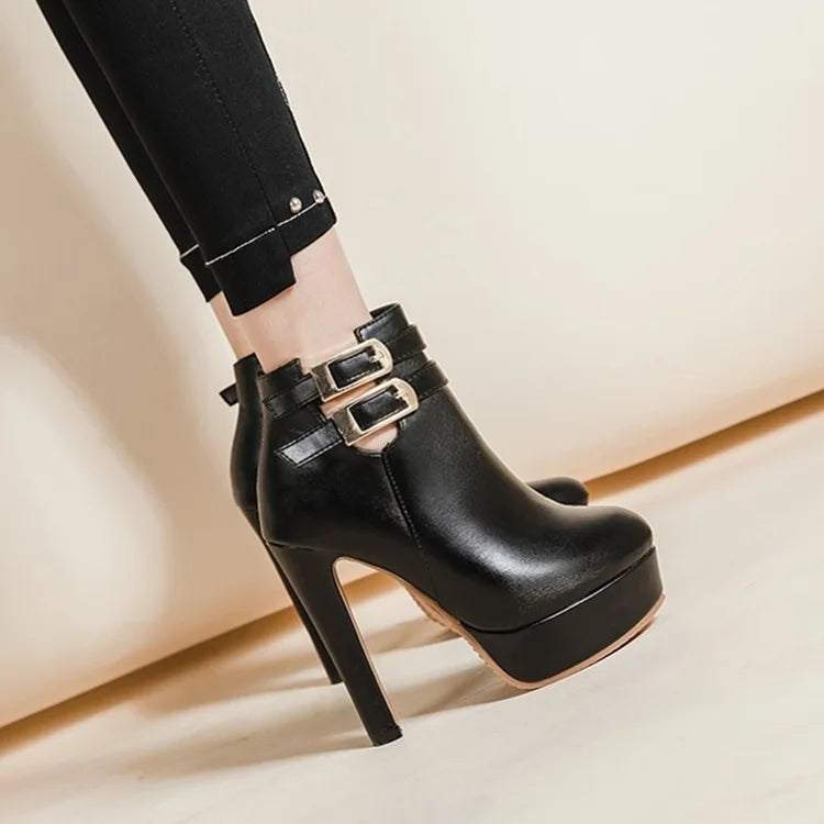 Women's Platform Ankle Boots – Super High Block Heel & Buckle Platform Ankle Boots Axl