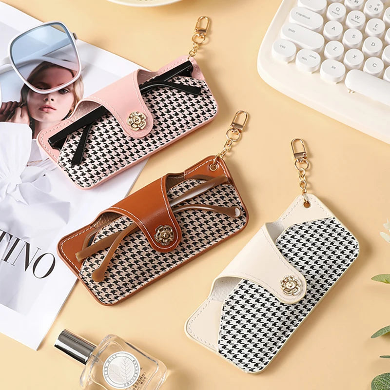 PU Leather Glasses Pouch – Houndstooth Sunglasses Storage Bag Eyeglass Pouch Axl