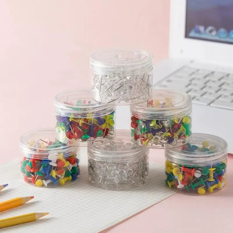 100 Multicolor Push Pins – Plastic Thumb Tacks for Cork Board Push Pins Set Axl
