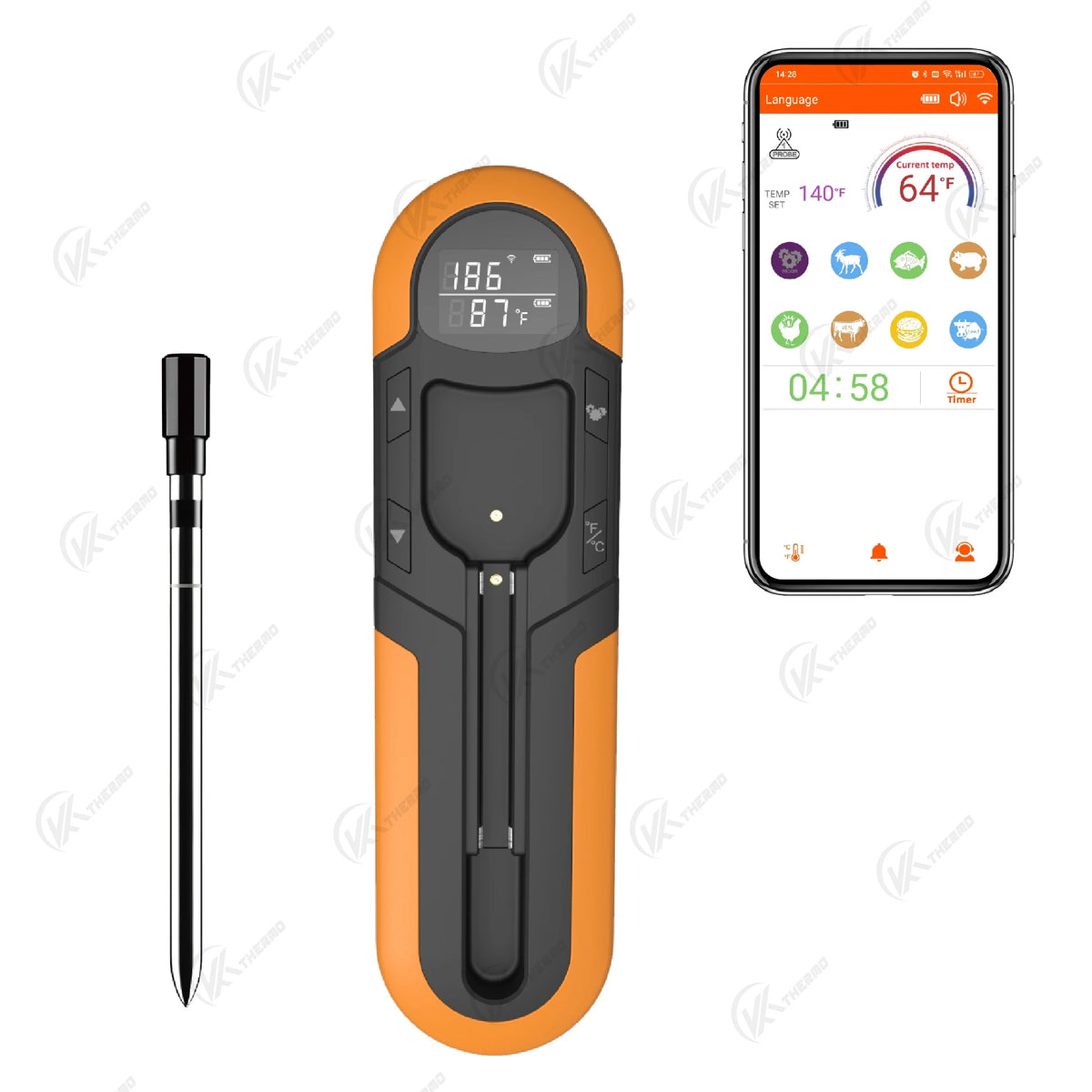 KT THERMO Wireless Bluetooth Meat Thermometer | BBQ & Oven Smart BBQ Thermometer Axl yellow
