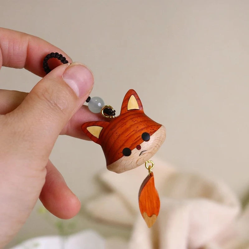 Hand-Carved Wood Fox Pendant Necklace & Keychain Charm Wood Pendant Necklace Axl