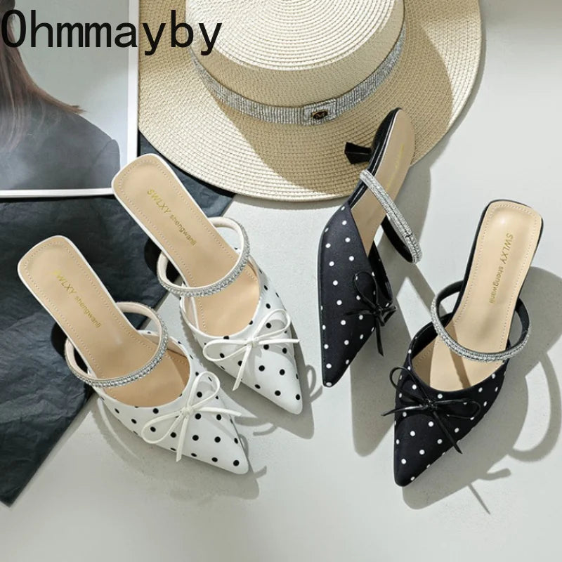 Rhinestone Polka Dot Women's Mule Heels | Pointed Toe Slingbacks Women's Mule Heels Axl