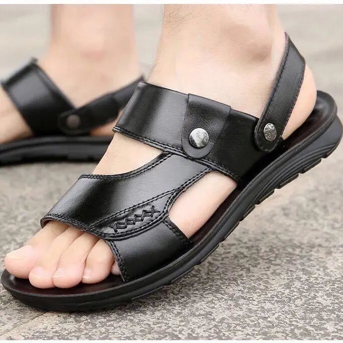 YBQJOO Men's Thick Sole Leather Sandals – Beach & Casual Men's Sandals Axl black 45