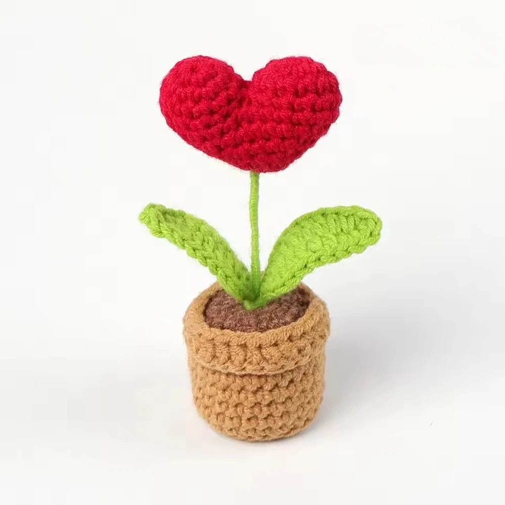 2-Pack Handmade Knitted Flower Pot – Heart Rose Artificial Decor Artificial Flower Pot Axl