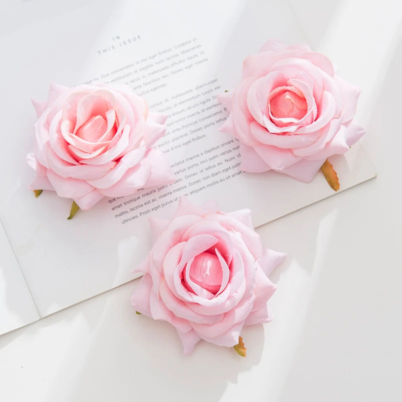 Silk Artificial Rose Flower Heads 5/10 PCS – Wedding & Home Decor Artificial Silk Flowers Axl Pink 10 pcs