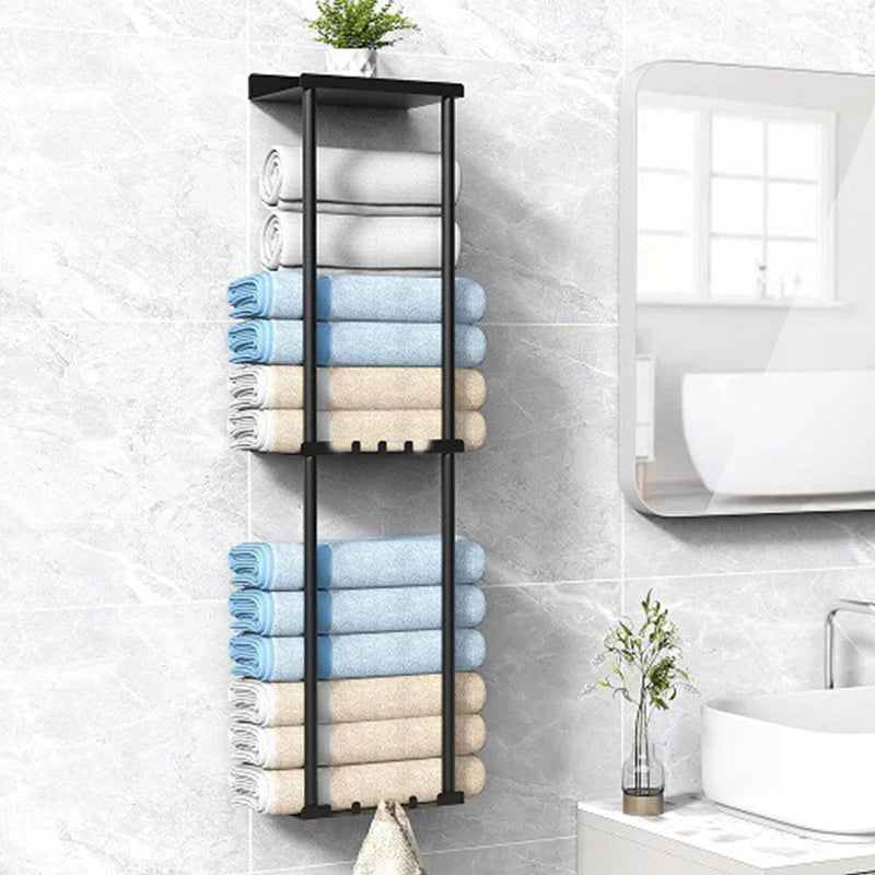 Metal 3-Tier Wall-Mounted Bathroom Shelf & Towel Rack Bathroom Wall Shelf Axl
