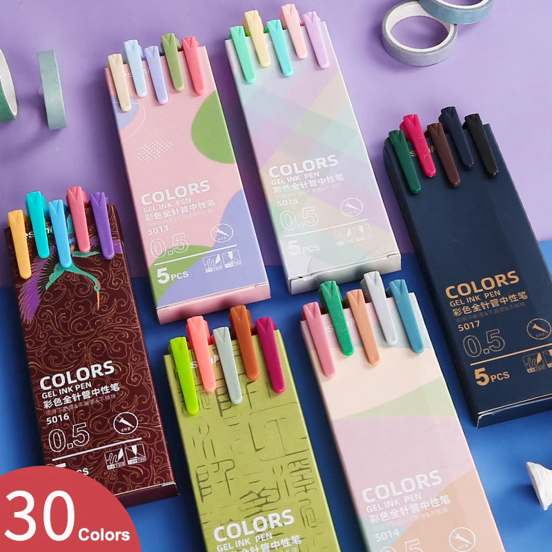 5-Pack Macaron Kawaii Gel Pens – 0.5mm Colorful Writing Set Gel Pen Set Axl
