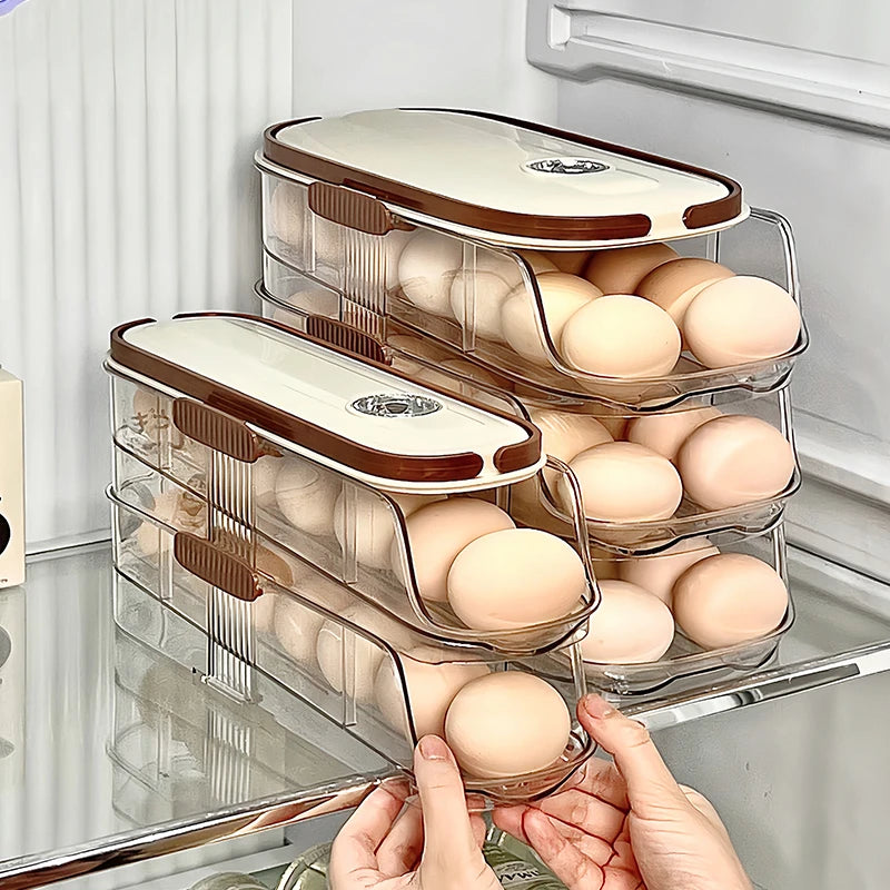 Auto Rolling Egg Rack – Fridge Egg Storage Holder 1–3 Layers Egg Storage Rack Axl