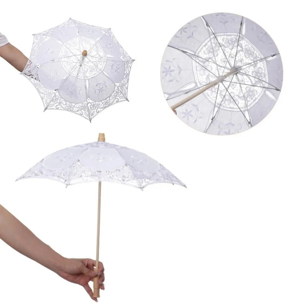 Lace Parasol Umbrella – Wedding Prop & Flower Girl Décor Decorative Lace Parasol Axl white-43cm