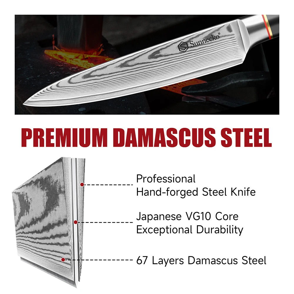 Sunnecko 5" Damascus Steel Utility Knife – 67-Layer VG10 Core Damascus Utility Knife Axl