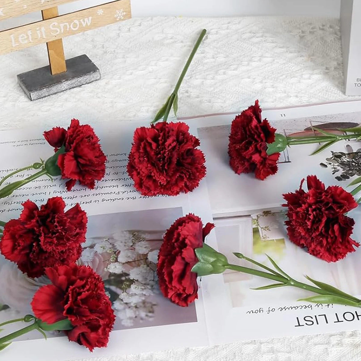 Silk Carnation Artificial Flowers 4/8 Pcs – Wedding & Home Décor Artificial Silk Flowers Axl