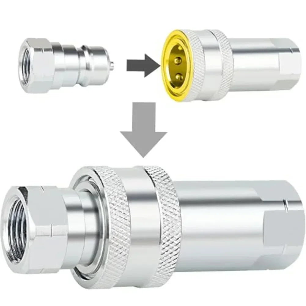 Hydraulic Quick Connect Coupler Set NPT 1/2" & 1/4" + Dust Cap Hydraulic Coupler Fittings Axl