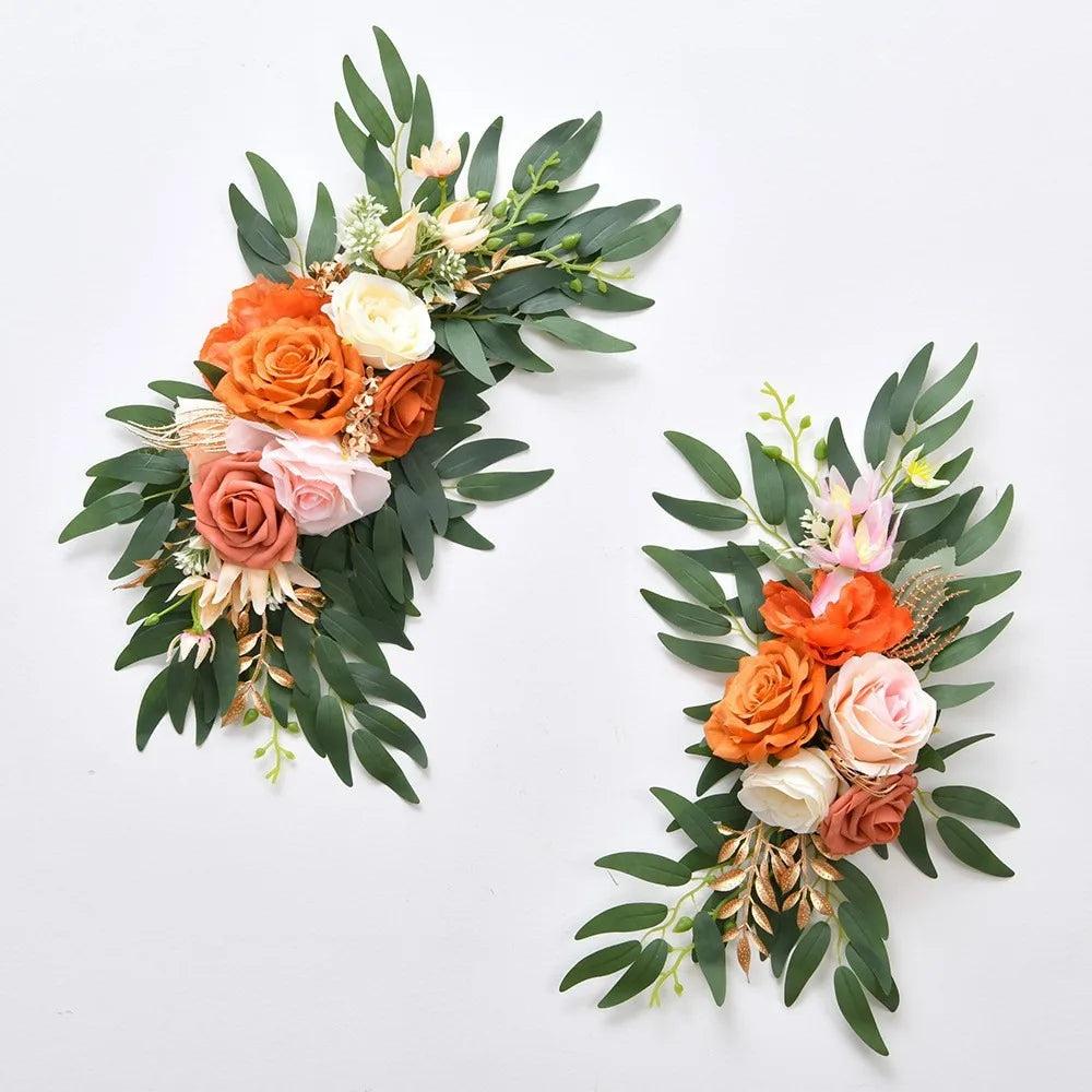 Boho Artificial Wedding Arch Flowers & Eucalyptus Garland 2pc Artificial Wedding Flowers Axl Orange