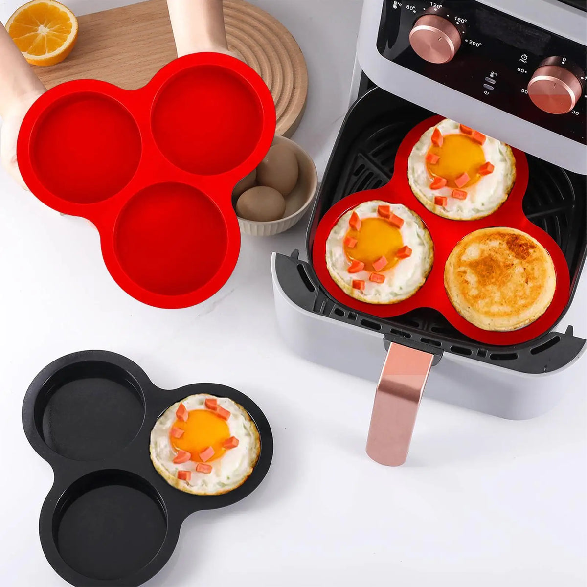 Silicone Egg Mold for Air Fryer – Non-Stick 3-Cavity Baking Tray Silicone Baking Mold Axl
