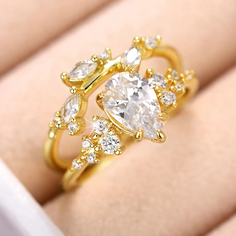 Huitan Bridal Ring Set – Waterdrop Cubic Zirconia | 2-Pc Set Bridal Ring Set Axl
