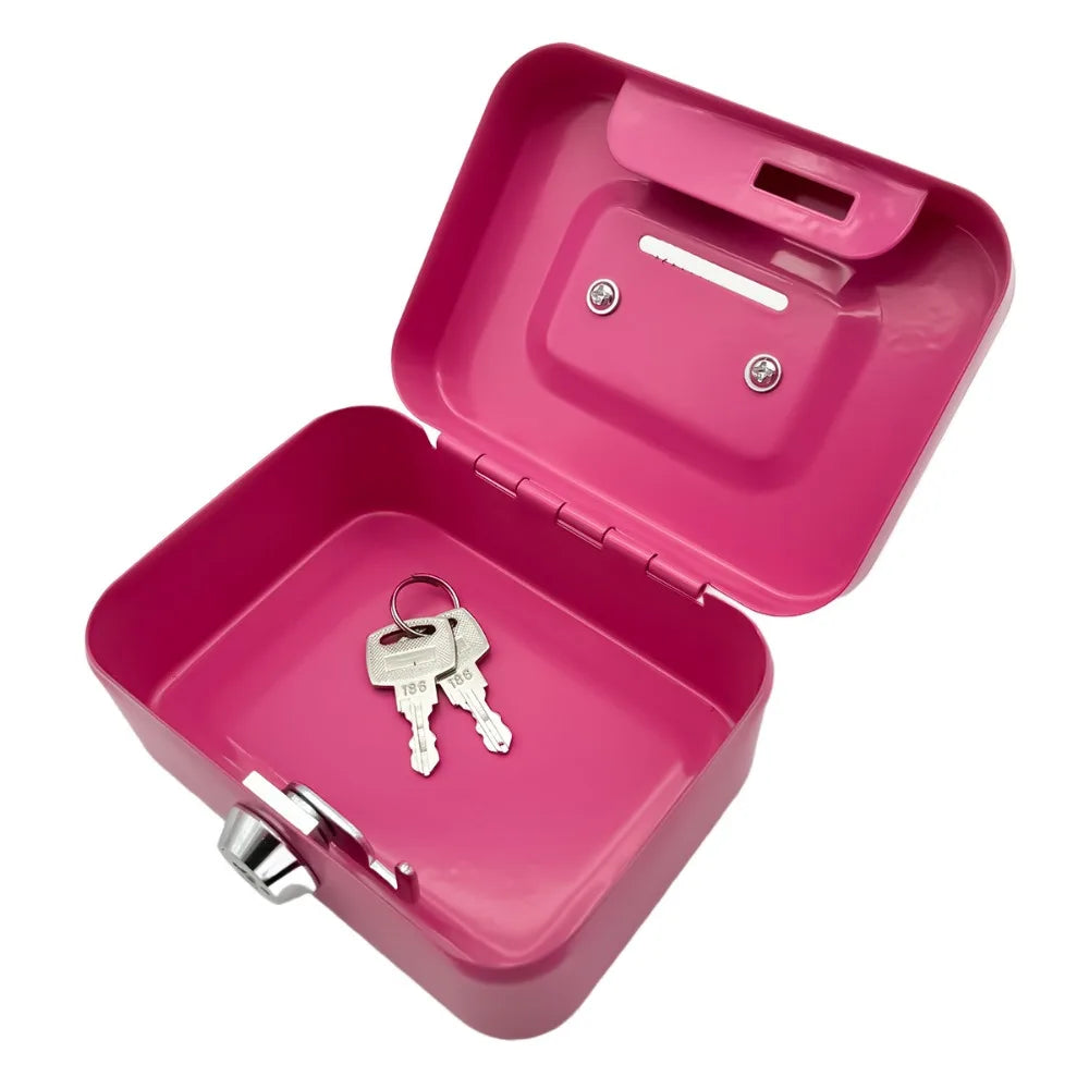 Small Metal Cash Box Key Lock & Handle – Kids Money Organizer Lockable Cash Box Axl