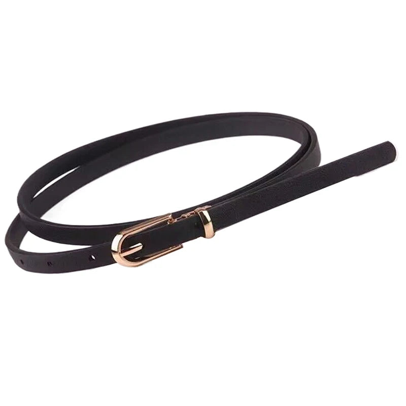 Women's Thin PU Belt – Adjustable Pin Buckle Waist Strap Women's Waist Belt Axl Black