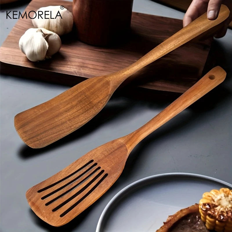 KEMORELA Acacia Wood Spatula Set – Food-Safe Kitchen Utensils Wooden Spatula Set Axl