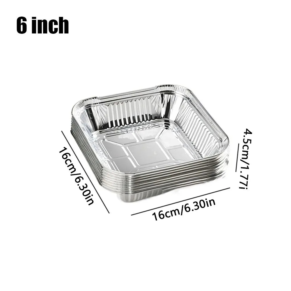 10-Pack Aluminum Foil Trays for Air Fryer, Oven & BBQ Aluminum Foil Baking Tray Axl 6 inch-10Pcs
