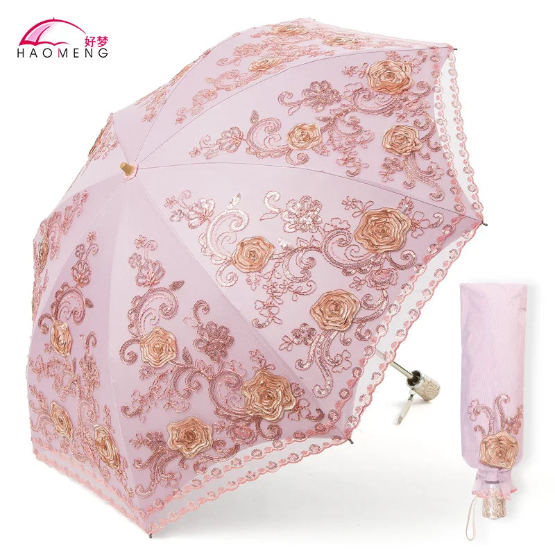 Women's Lace Embroidery Folding Parasol – UV & Rain Umbrella Folding Parasol Axl Style 14 Aluminum 8K