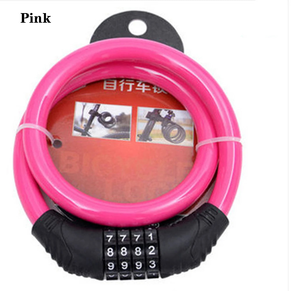 60cm Steel Cable Bike Lock – 4-Digit Combination Padlock Bicycle Cable Lock Axl pink