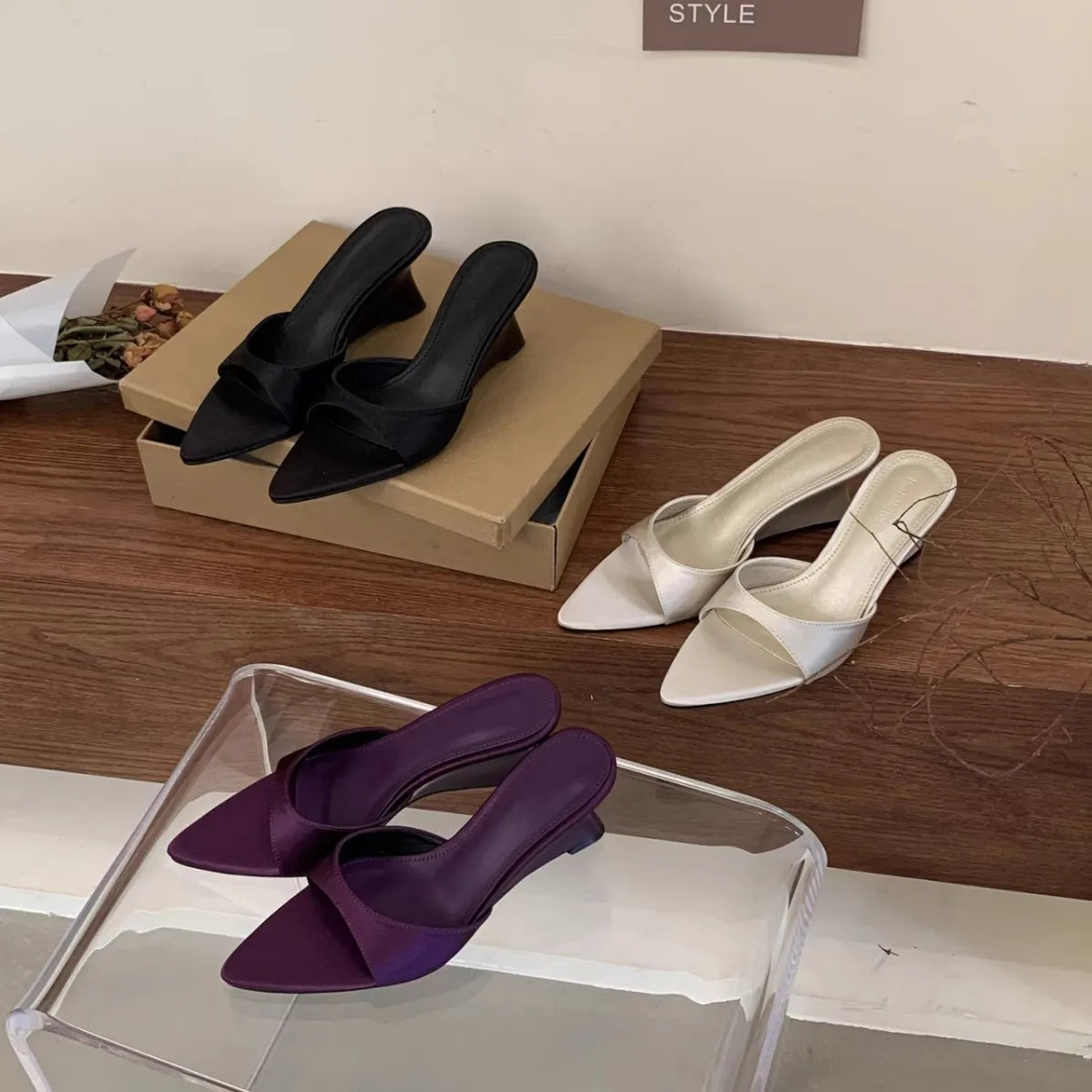 Women's Satin Wedge Slippers – Open Toe Slip-On Dress Slides Wedge Slippers Axl