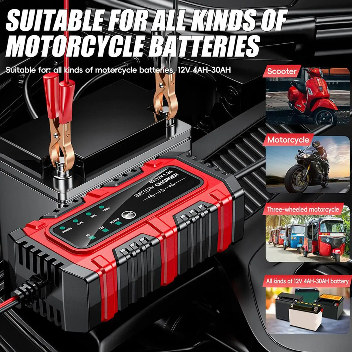 Smart 6V/12V Car & Motorcycle Battery Charger Trickle Maintainer Battery Trickle Charger Axl