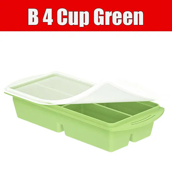 Silicone Food Freezer Mold – 4-Cup Portion Tray with Lid Silicone Freezer Tray Axl B 4 Cup Green